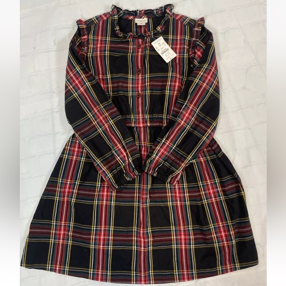 Worn once for Christmas. Crewcuts Black Plaid Long-Sleeve Dress